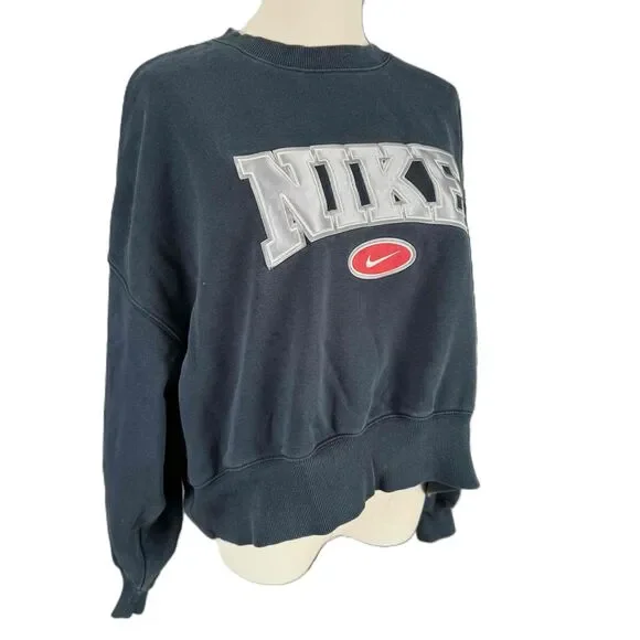 Nike Navy Crew Neck Sweatshirt Vintage Retro Long Sleeves Embroidered Medium - Picture 2 of 13